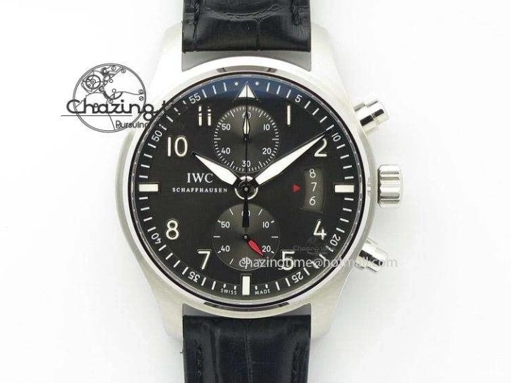 MIROTIME 0503 Pilot Chrono SS AZF 1:1 Best Edition Black Dial Orange Markers on Brown Leather Strap A EasyCare 7065